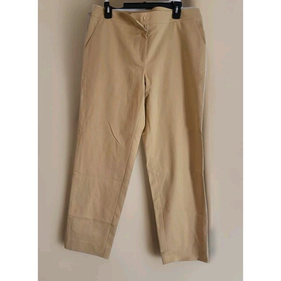 St. John Beige Khaki Silk Dress Slacks Pants Size 10 Made In USA Imported Fabric - Picture 1 of 10